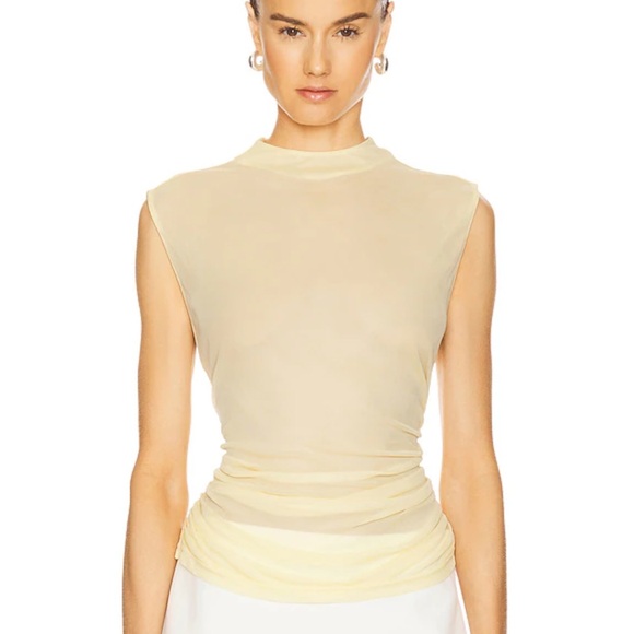 L’Academie Sheer Butter Yellow Mockneck Top - Picture 1 of 6